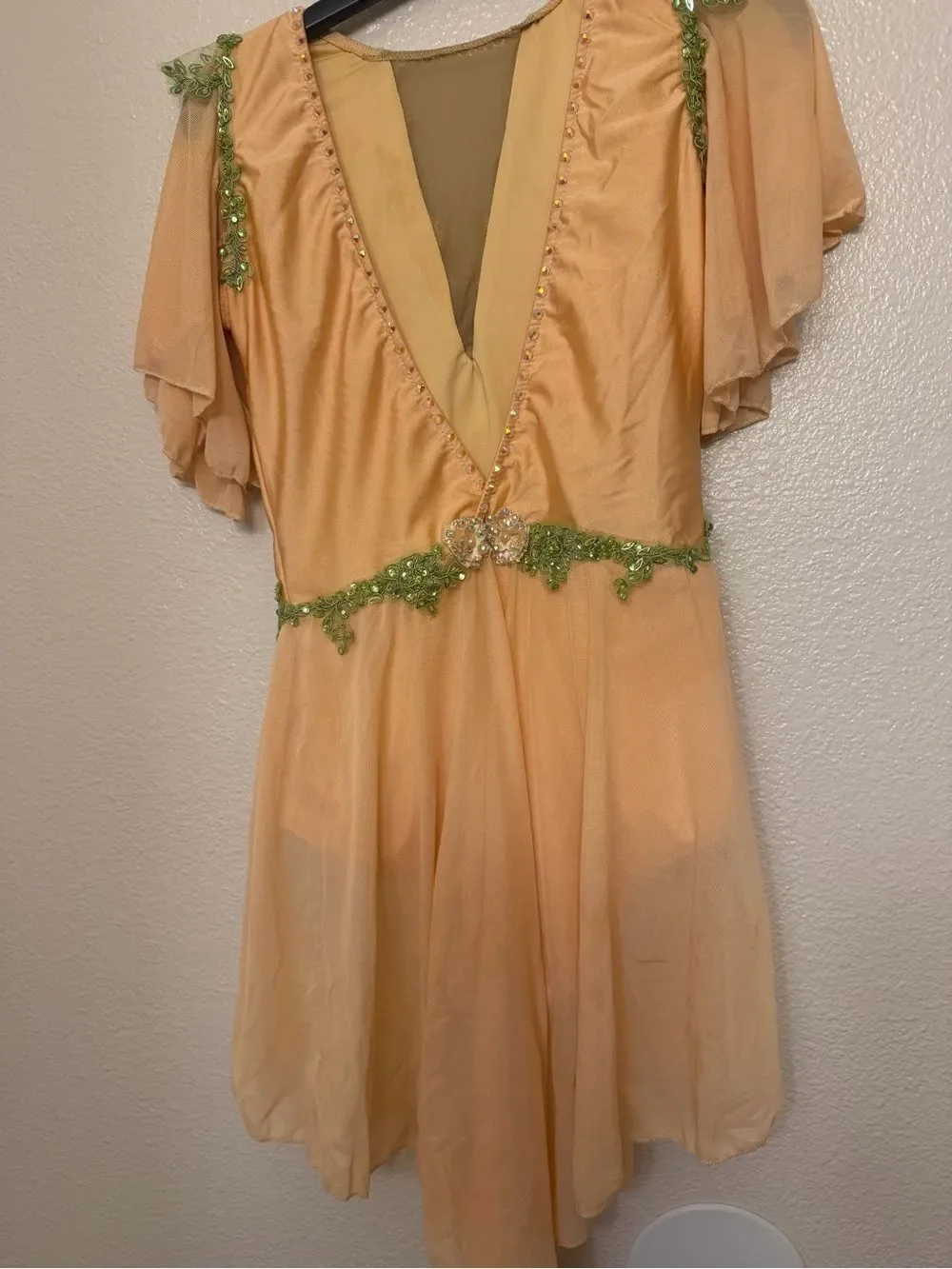 Glamour solo custom rhinestone dance costume tan nude illusion MA-Medium adult